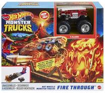 Žaislinių keturračių rinkinys Mattel Hot Wheels Monster Trucks Fire Through Track Set GYL12, įvairių spalvų