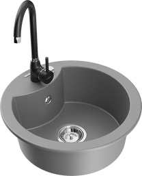 Кухонная мойка Mexen Diego 6512-71-670200-70, гранит, 48.8 см x 48.8 см x 16.7 см, черный цв./серый цв./хромовый цв.