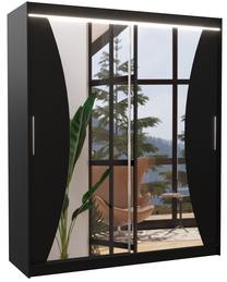 Spinta ADRK Charlotte LED, juoda sp., 58 cm x 180 cm x 215 cm, su veidrodžiu