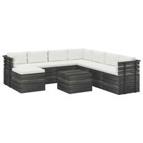 Āra mēbeļu komplekts VLX 9 Piece Pallet Lounge Ser With Cushions, krēmkrāsas krās./pelēks krās., 8-9 sēdvietas