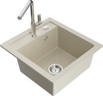 Кухонный умывальник с кухонным смесителем Mexen Vito, гранит, 49 см x 52 см x 21 см, бежевый цв.