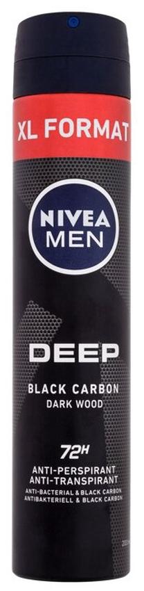 Vyriškas dezodorantas Nivea Deep Black Carbon Dark Wood Spray, 200 ml