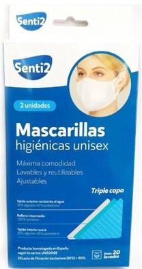 Atkārtoti lietojama maska Senti2 Hygienic Reusable Fabric Mask, balta krās., 2 gab.