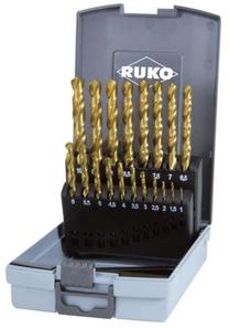 Grąžtų komplektas Ruko DIN 338 Type N 250214TRO, plienui/nerūdijantysis plienas/plastikas, hss-tin, cilindrinis, 1 mm