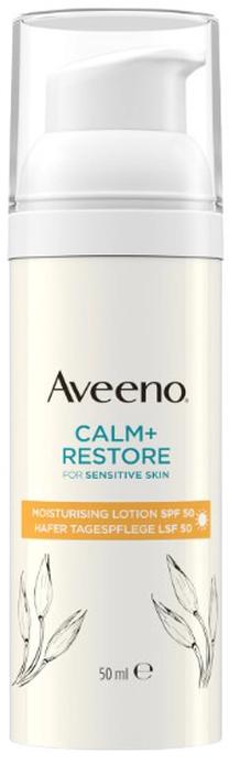 Losjonas įdegio priežiūrai veidui Aveeno Calm + Restore Moisturising SPF50, 50 ml