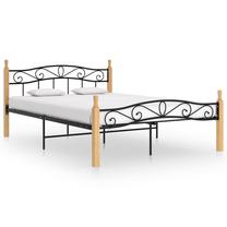 Lova pusantros vietos VLX Metal & Solid Oak Wood, 140 x 200 cm, juoda sp./medžio sp., be čiužinio, su grotelėmis