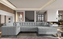Kampinė sofa Montez Gojo 4, pilka sp., dešininė, 180 x 340 cm x 93 cm