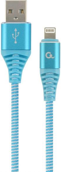 Провод Gembird USB To Lightning Premium Cotton Braided USB 2.0, Apple Lightning, 1 м, синий цв./белый цв.