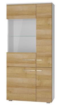 Vitrina Szynaka Meble Malmo 12, ąžuolo sp./balta sp., 90.5 cm x 45 cm x 194 cm
