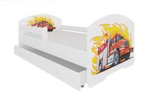 Vaikiška lova ADRK Pepe Fire Truck, balta sp./raudona sp./geltona sp., 80 x 160 cm, su patalynės dėže, su čiužiniu