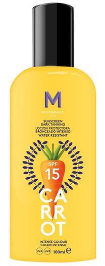Losjonas įdegio priežiūrai Mediterraneo Sun Carrot Sunscreen Dark Tanning SPF15, 100 ml