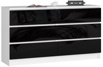 Komoda Akord K140 6SZ CLP, balta sp./juoda sp., 77 cm x 138 cm x 40 cm