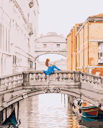 Tapymas pagal skaičius Brushme The Girl on the Venice Bridge, įvairių spalvų