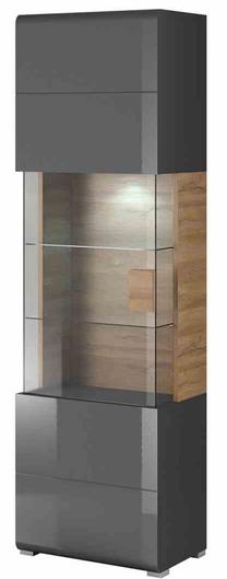 Vitrina Helvetia Toledo WM 05, antracito sp./ąžuolo sp., 60.8 cm x 39.3 cm x 203.6 cm
