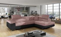 Kampinė sofa Anton Omega 91, Soft 11, juoda sp./rožinė sp., dešininė, 202 x 275 cm x 90 cm