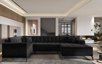 Kampinė sofa Montez Lukso 10, juoda sp., dešininė, 180 x 340 cm x 93 cm