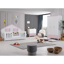 Miegamojo baldų komplektas Kalune Design Erdek P-Mmy-3Kd-S, vaikų kambariui, balta sp./rožinė sp.