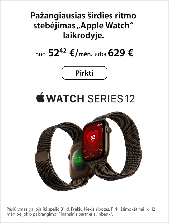 Pažangiausias širdies ritmo stebėjimas Apple Watch laikrodyje.