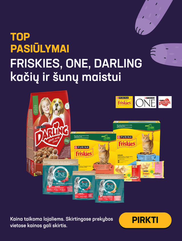 TOP pasiūlymai FRISKIES, ONE, DARLING kačių ir šunų maistui